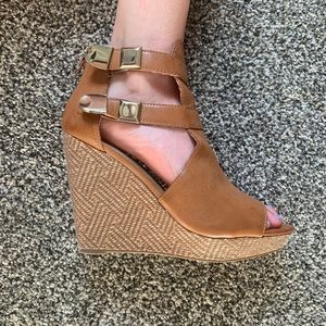 Charming Charlie’s tan wedges, size 8